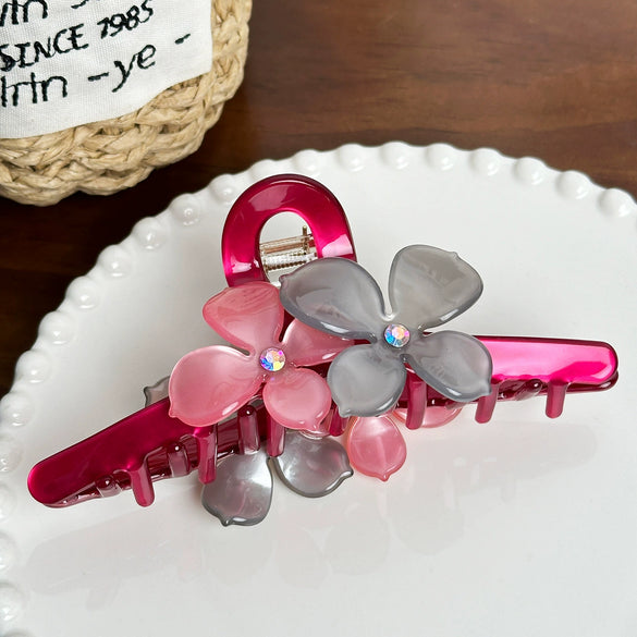 Oversized Acetic Acid Flower Hair Clip With Diamond Design For Women