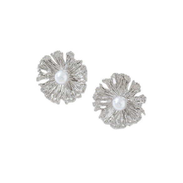 Oversized Hollow Geometric Statement Earrings In Electroplated Alloy With A Retro Floral Design And Minimalist Finish