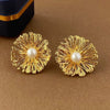 Oversized Hollow Geometric Statement Earrings In Electroplated Alloy With A Retro Floral Design And Minimalist Finish