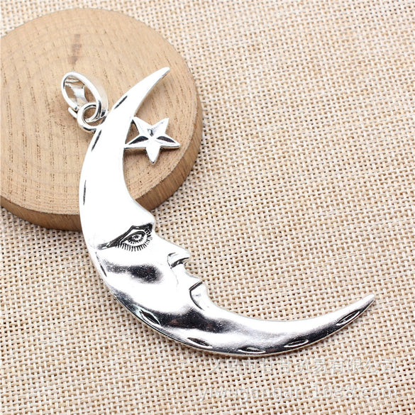 Oversized Moon And Star Pendant With Sun Moon And Stars Pattern Metal Electroplated