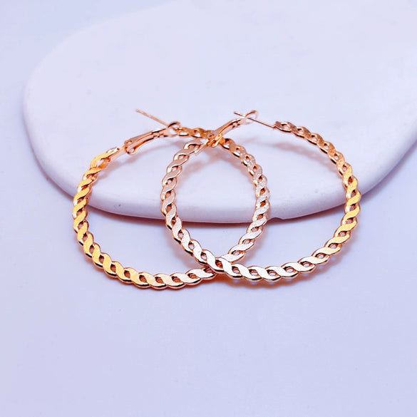 Oversized Twisted Hoop Earrings In Metal With Electroplated Finish And Exaggerated Street Style Design