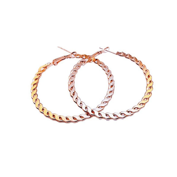 Oversized Twisted Hoop Earrings In Metal With Electroplated Finish And Exaggerated Street Style Design