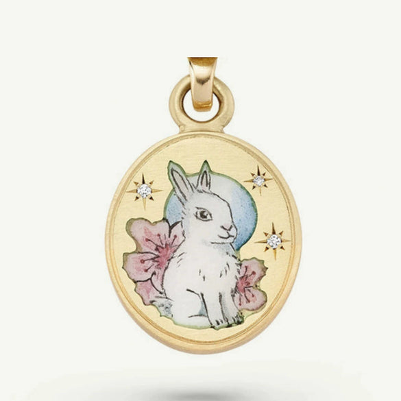 Painted Rabbit Flower Four Leaf Clover Warrior Guard Tarot Necklace Titanium Steel Vacuum Plated 18K True Gold Retro Style Animal Zodiac Shape For Women