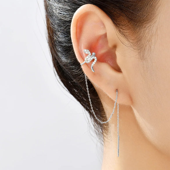 Pair Of New Fashion Copper Micro-Inlaid Zircon Branch Pendant Tassel Pierced Earrings