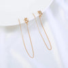 Pair Of New Fashion Copper Micro-Inlaid Zircon Branch Pendant Tassel Pierced Earrings