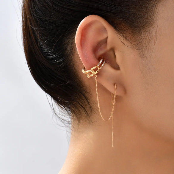 Pair Of New Fashion Copper Micro-Inlaid Zircon Branch Pendant Tassel Pierced Earrings