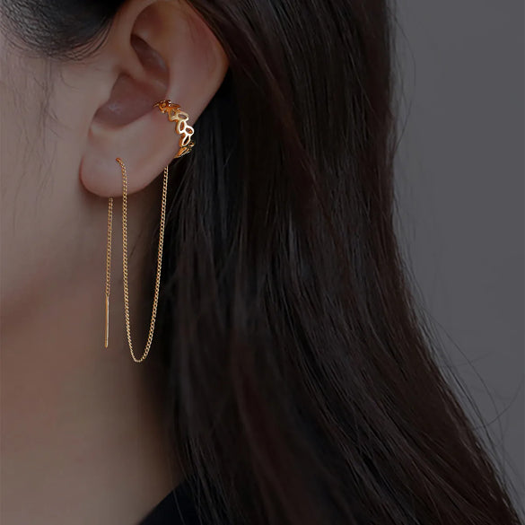 Pair Of New Fashion Copper Micro-Inlaid Zircon Branch Pendant Tassel Pierced Earrings