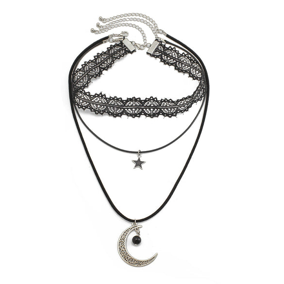 Palace Style Lolita Lace Star Pattern Multilayer Clavicle Chain For Women Electroplated Jewelry