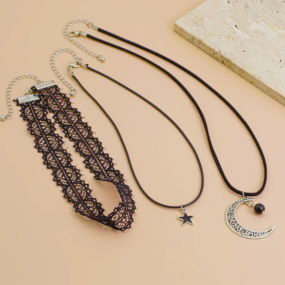 Palace Style Lolita Lace Star Pattern Multilayer Clavicle Chain For Women Electroplated Jewelry