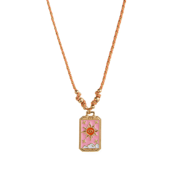 Palm Devil's Eye Dripping Oil Color Tarot Card Necklace Retro Style Copper Pendant Geometric Pattern Electroplated