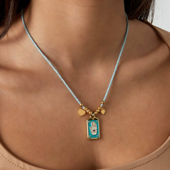 Palm Devil's Eye Dripping Oil Color Tarot Card Necklace Retro Style Copper Pendant Geometric Pattern Electroplated