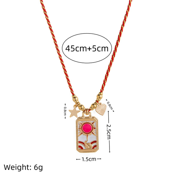 Palm Devil's Eye Dripping Oil Color Tarot Card Necklace Retro Style Copper Pendant Geometric Pattern Electroplated