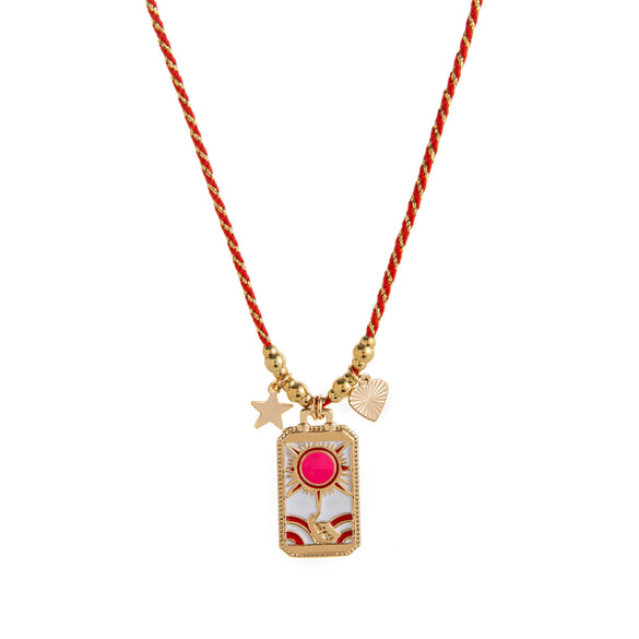 Palm Devil's Eye Dripping Oil Color Tarot Card Necklace Retro Style Copper Pendant Geometric Pattern Electroplated