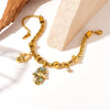 Palm Pendant Cylindrical Chain Bracelet Stainless Steel Goldplated Oil Dripping Pattern Women's