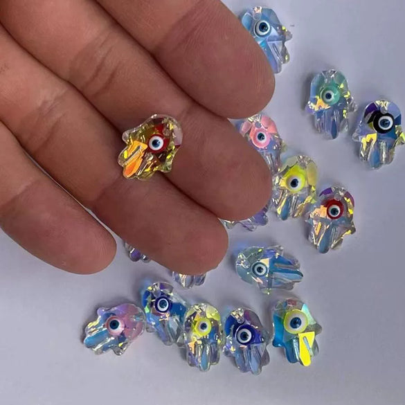 Palmshaped Glass Jewelry Making Accessories With Oildropping Eyes Pattern For Diy Necklace And Bracelet Pendant