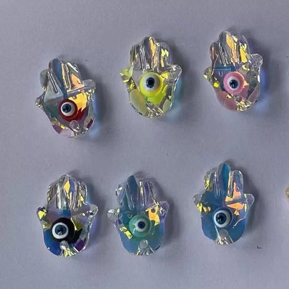 Palmshaped Glass Jewelry Making Accessories With Oildropping Eyes Pattern For Diy Necklace And Bracelet Pendant