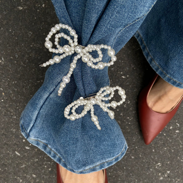 Pant Cuff Decoration Fashion Metal Pin Faux Pearl Bowknot Plastic Resin Tassel Women's Accessory