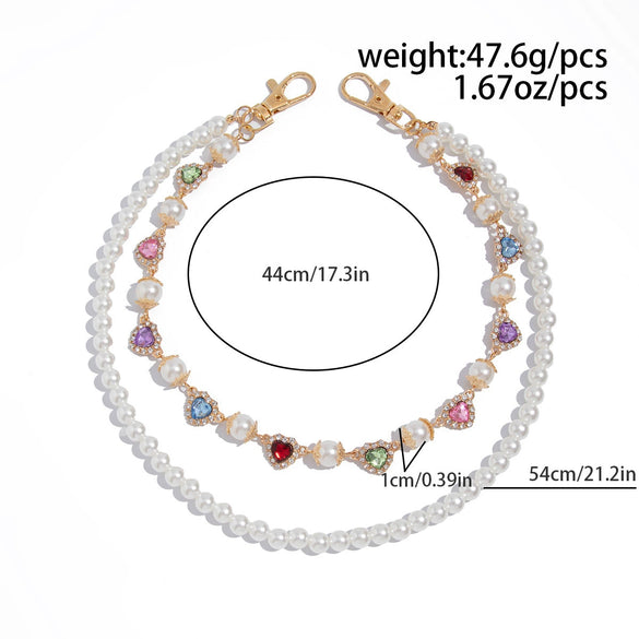 Pants Chain Hip Hop Style Imitation Pearl Floret Metal Chain With Cross Pendant And Lobster Clasp