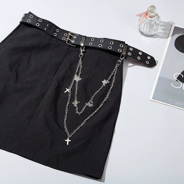 Pants Chain Imitation Leather Doublerow Butterfly Cross Hip Hop Punk Style