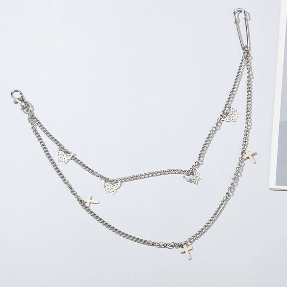 Pants Chain Imitation Leather Doublerow Butterfly Cross Hip Hop Punk Style