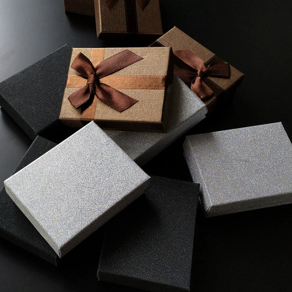 Paper Jewelry Packaging Box With Blue Bow Simple Gift Box For Earrings And Jewelry Storage