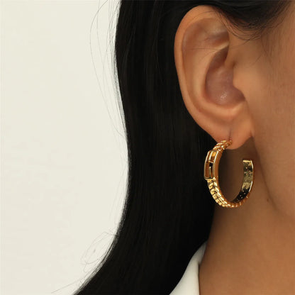 Paris Hollow Letter Semicircle Design Styling C-Shaped Earrings