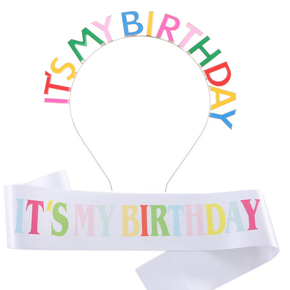 Party Hair Band And Shoulder Strap Belt Set Zinc Alloy Satin Cloth Electroplating Oil Dripping Hot Stamping Colorful Letters