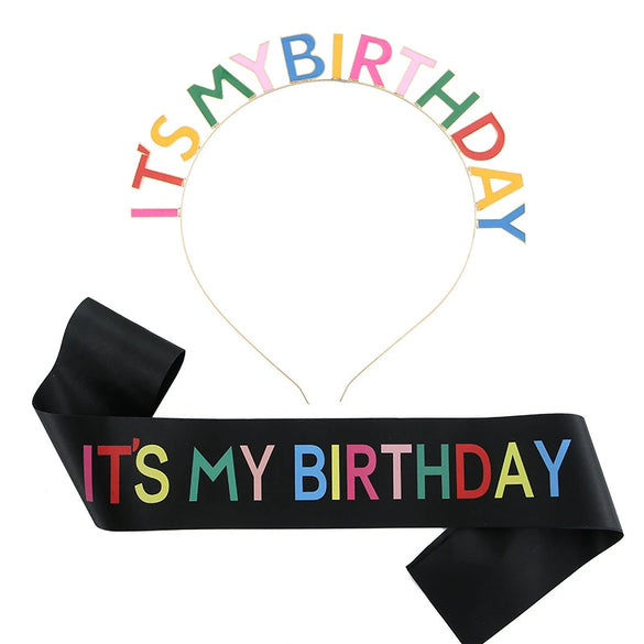 Party Hair Band And Shoulder Strap Belt Set Zinc Alloy Satin Cloth Electroplating Oil Dripping Hot Stamping Colorful Letters