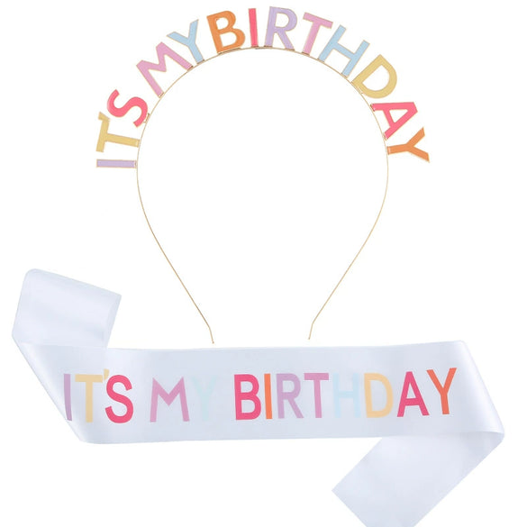 Party Hair Band And Shoulder Strap Belt Set Zinc Alloy Satin Cloth Electroplating Oil Dripping Hot Stamping Colorful Letters