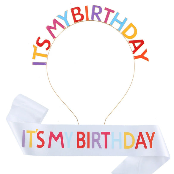 Party Hair Band And Shoulder Strap Belt Set Zinc Alloy Satin Cloth Electroplating Oil Dripping Hot Stamping Colorful Letters
