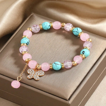 Pastoral Butterfly Alloy Glass Beaded Rhinestones Women'S Bracelets