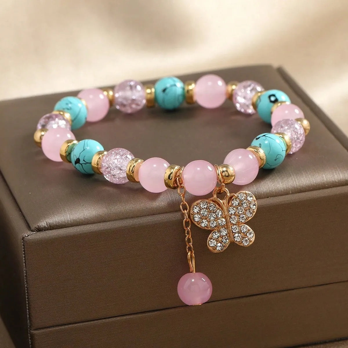 Pastoral Butterfly Alloy Glass Beaded Rhinestones Women'S Bracelets