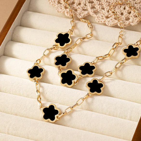 Pastoral Flower Alloy Enamel 14K Gold Plated Women'S Jewelry Set