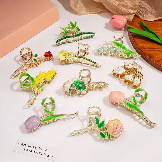 Pastoral Flower Alloy Plating Hair Claws