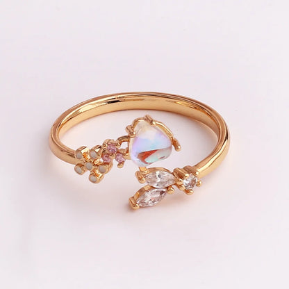 Pastoral Flower Copper Plating Inlay Zircon Open Ring 1 Piece