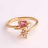 Pastoral Flower Copper Plating Inlay Zircon Open Ring 1 Piece