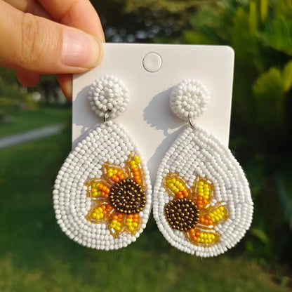 Pastoral Flower Plastic Resin Beaded Earrings