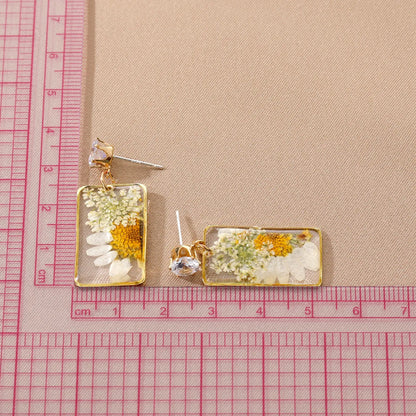 Pastoral Flower Resin Epoxy Inlay Rhinestones Women's Drop Earrings