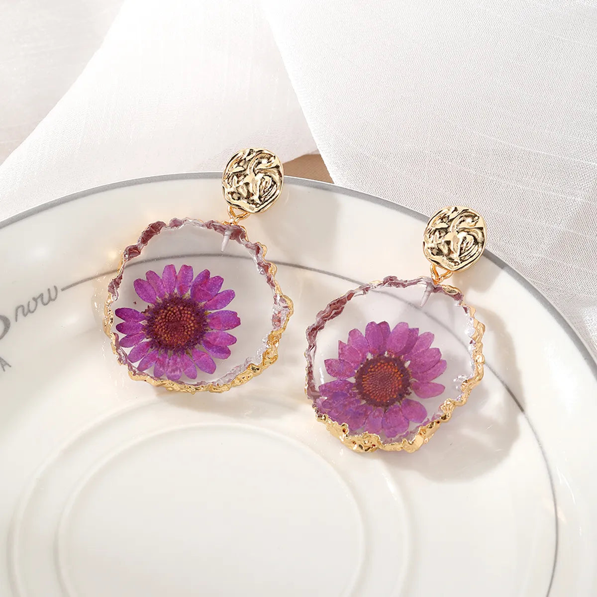 Pastoral Flower Resin Epoxy Plating Women'S Drop Earrings