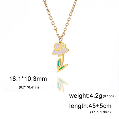 Pastoral Flower Stainless Steel 18k Gold Plated Pendant Necklace In Bulk