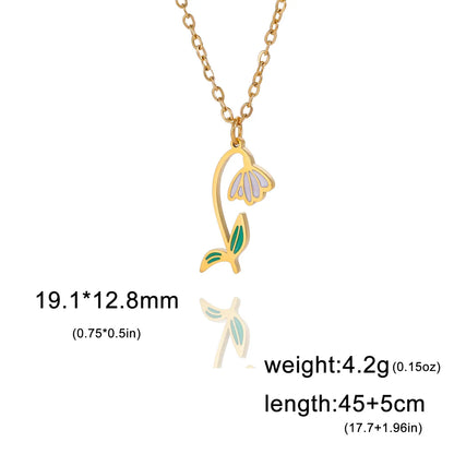 Pastoral Flower Stainless Steel 18k Gold Plated Pendant Necklace In Bulk