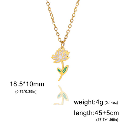 Pastoral Flower Stainless Steel 18k Gold Plated Pendant Necklace In Bulk