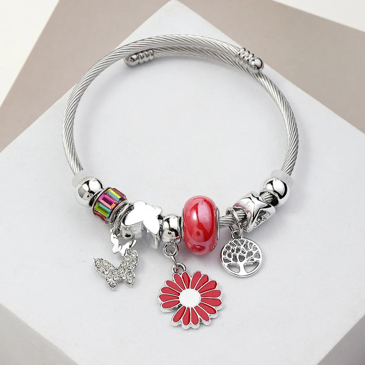 Pastoral Life Tree Butterfly Daisy 304 Stainless Steel Alloy Plastic Wholesale Bangle