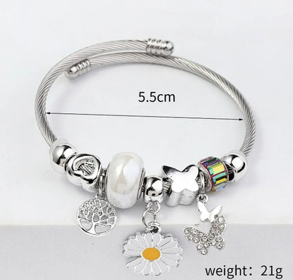 Pastoral Life Tree Butterfly Daisy 304 Stainless Steel Alloy Plastic Wholesale Bangle