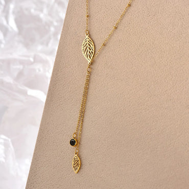 Pastoral Simple Style Leaves Stainless Steel Polishing Plating Inlay Rhinestones 14k Gold Plated Necklace