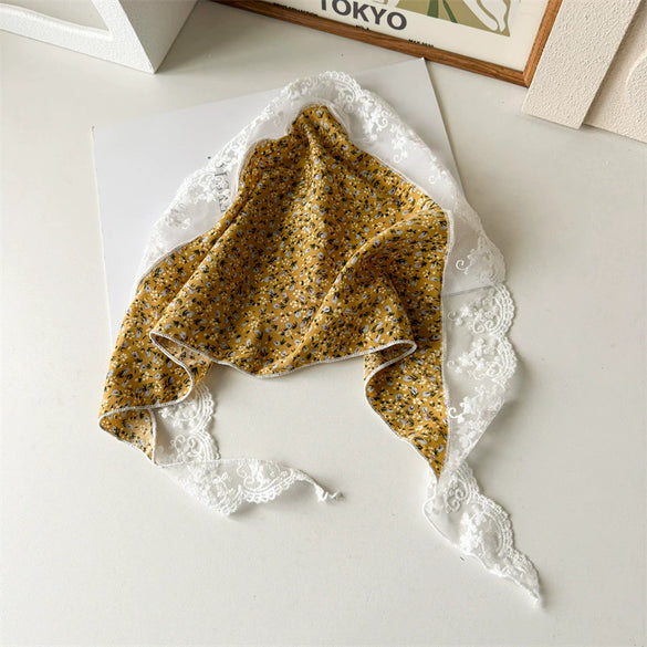 Pastoral Style Lace Small Floral Geometric Baotou Triangle Scarf For Women