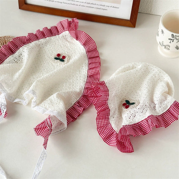 Pastoral Style Plaid Lace Triangle Heart Cherry Square Handmade Fabric Headband Hair Hoop For Girls