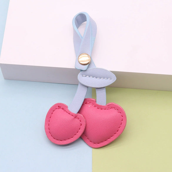 Pastoral Style Pu Leather Cherry Keychain Pendant Cute Small Leather Pendant
