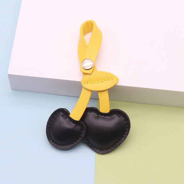 Pastoral Style Pu Leather Cherry Keychain Pendant Cute Small Leather Pendant