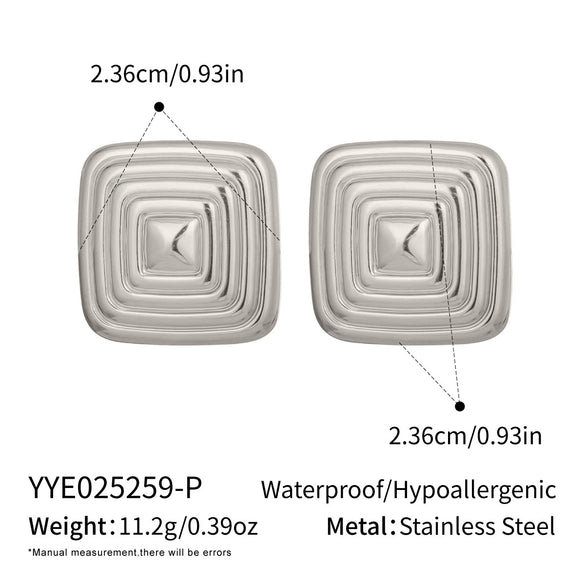 Patterned Silver Geometric Stainless Steel Earrings Electroplated Waterproof Eco Friendly Accessories